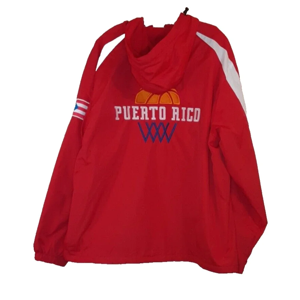 Sport-Tek Puerto Rico Mens‎ XL Hooded Jacket Red White Full Zip Polyester